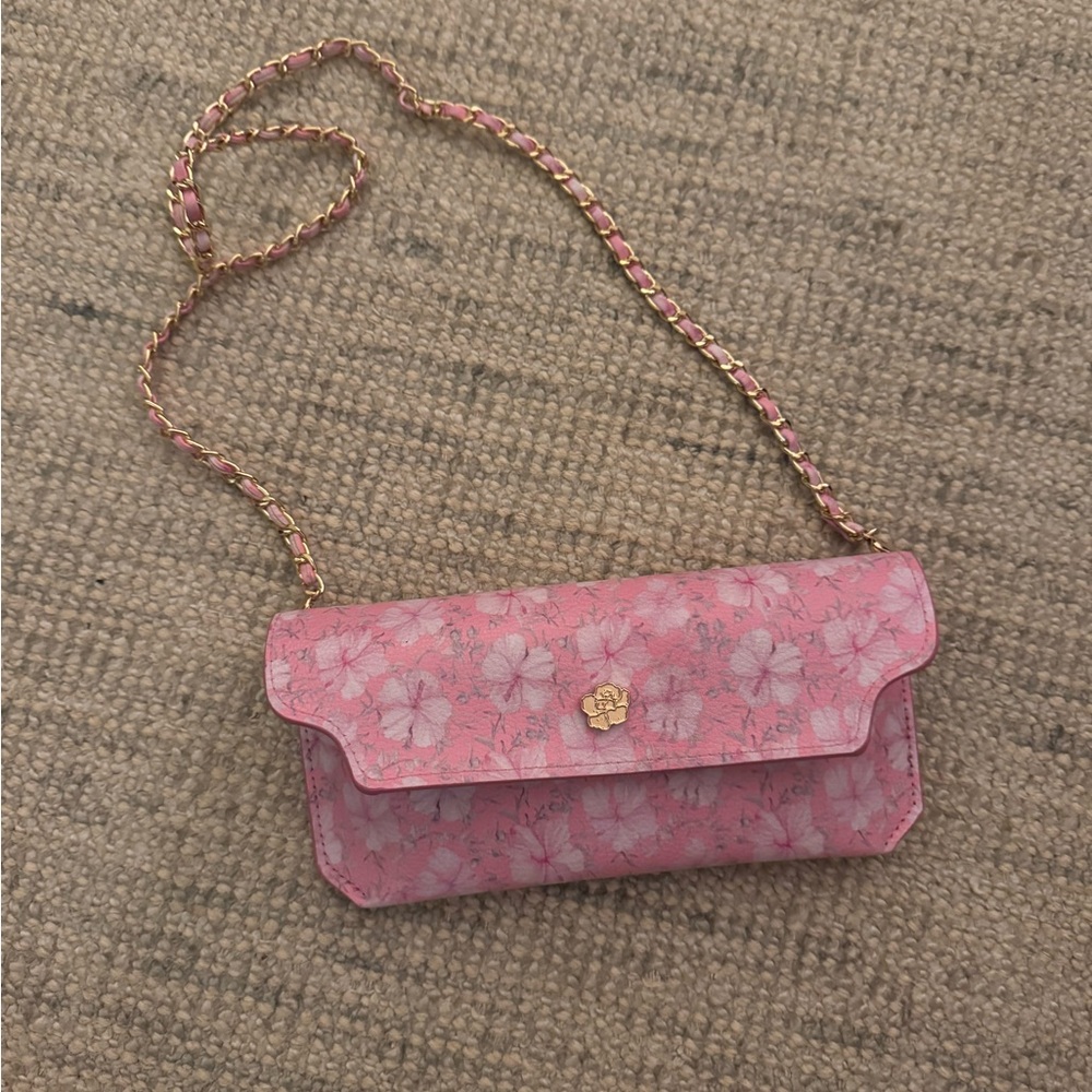 LoveShackFancy Blue Floral Sunglasses with  Pink Carrying Bag
